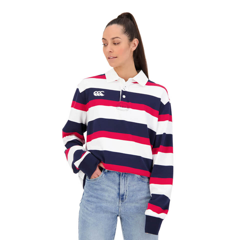 Mens Long Sleeve Retro Stripe Rugby Jersey in Red