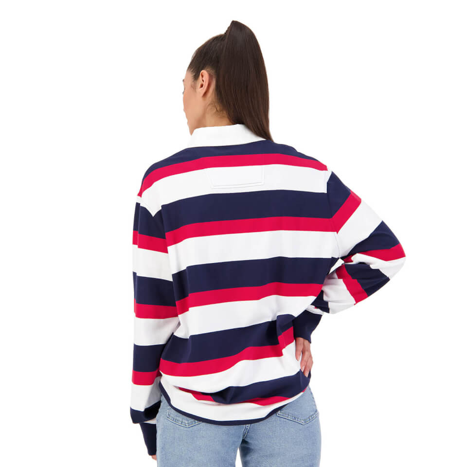 Mens Long Sleeve Retro Stripe Rugby Jersey in Red