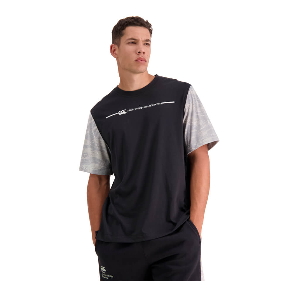Mens Militia Short Sleeve Panel T-Shirt in Black