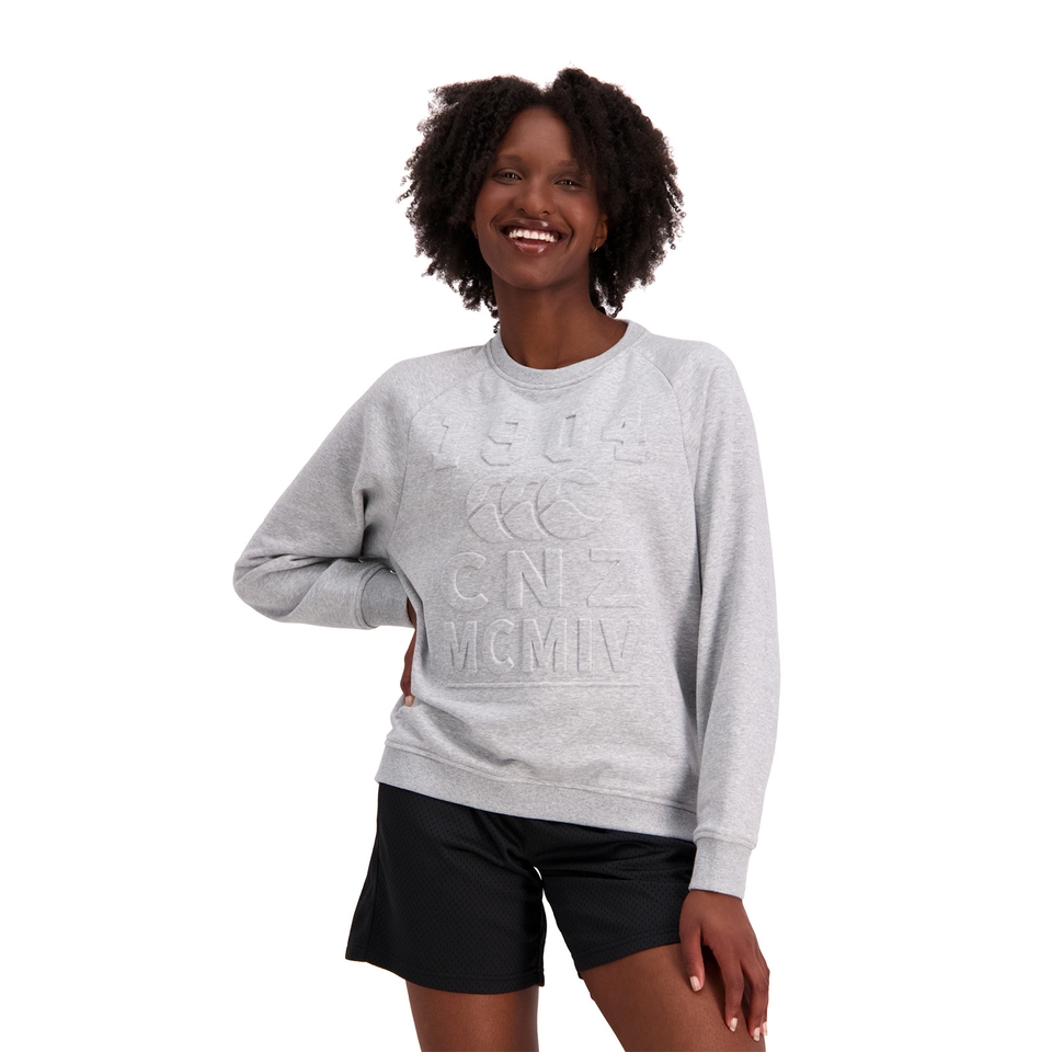 Womens of NZ Raglan Emboshort Sleeve Crew Sweat in Grey