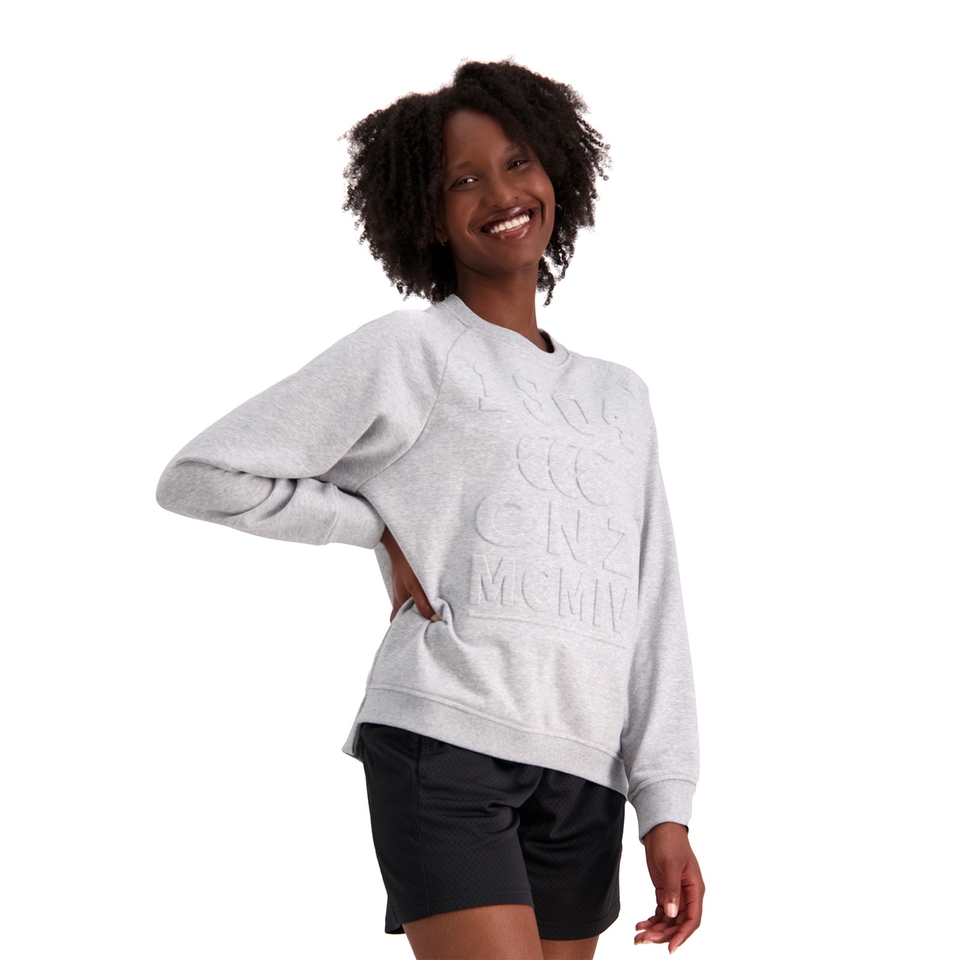 Womens of NZ Raglan Emboshort Sleeve Crew Sweat in Grey