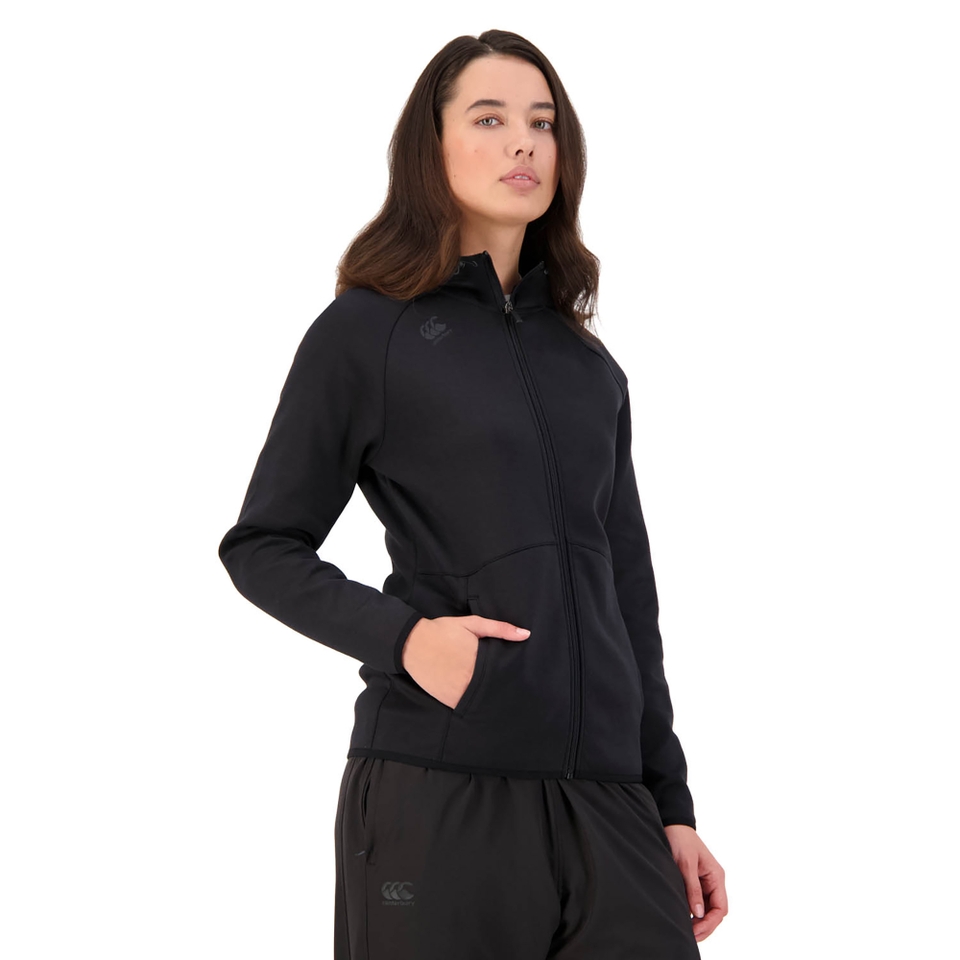 WOMENS VAPODRI FULL ZIP TEMPO HOODED SWEATSHIRT - BLACK