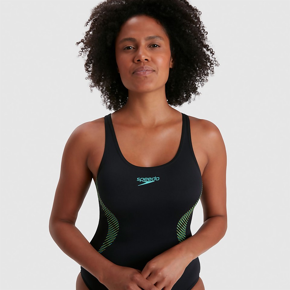 Women's Placement Muscleback Swimsuit Black/Blue