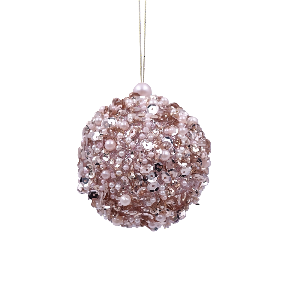 Pink Beaded Pearl Christmas Tree Bauble - 80mm | Homebase