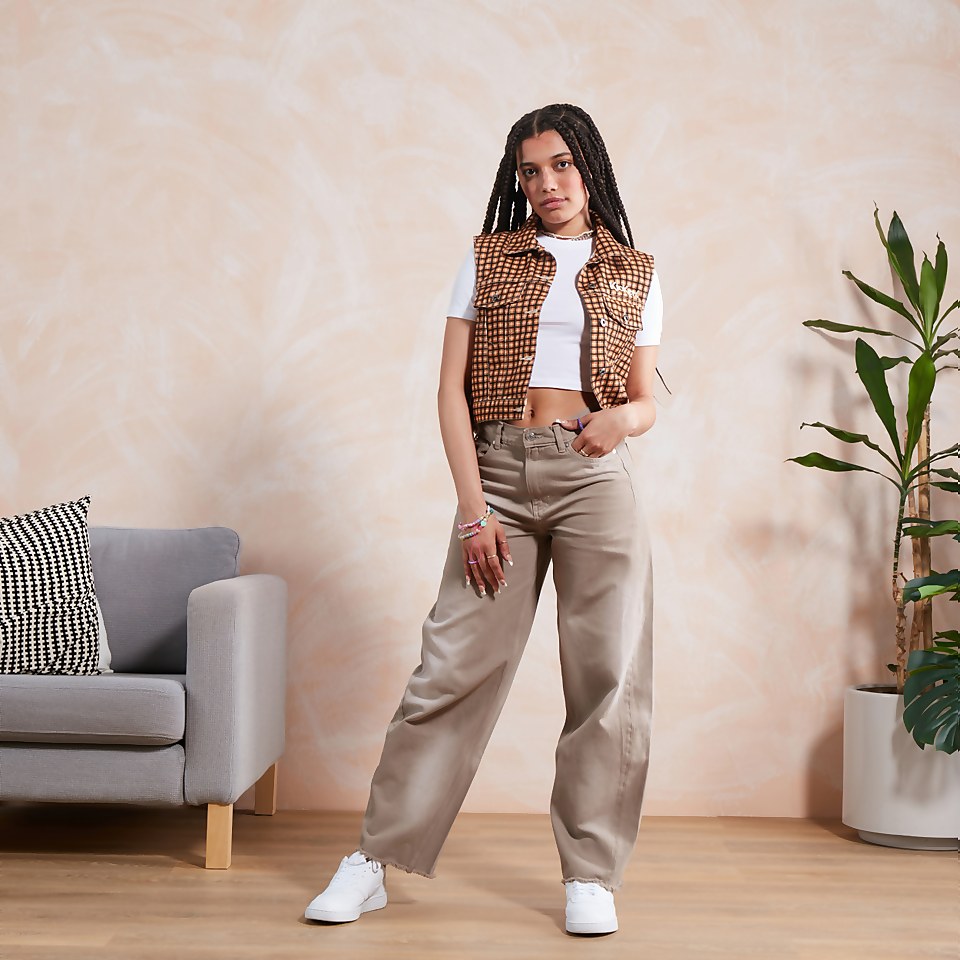 Women's Check Cropped Denim Jacket Multi