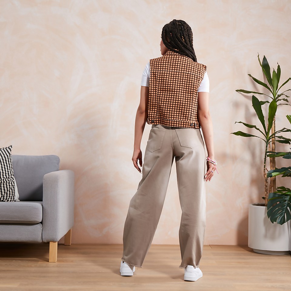 Women's Check Cropped Denim Jacket Multi