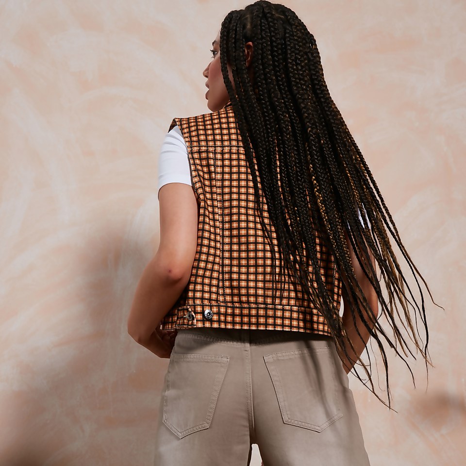Women's Check Cropped Denim Jacket Multi