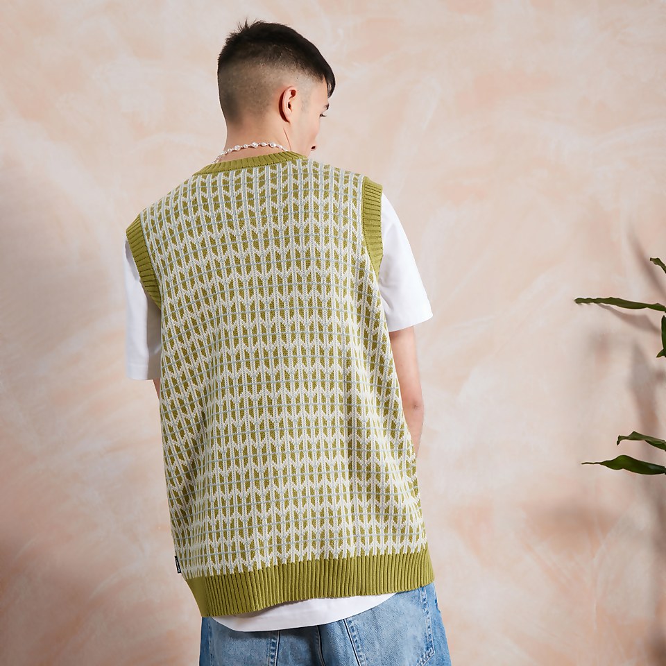 Women's Retro Print Knitted Vest Green