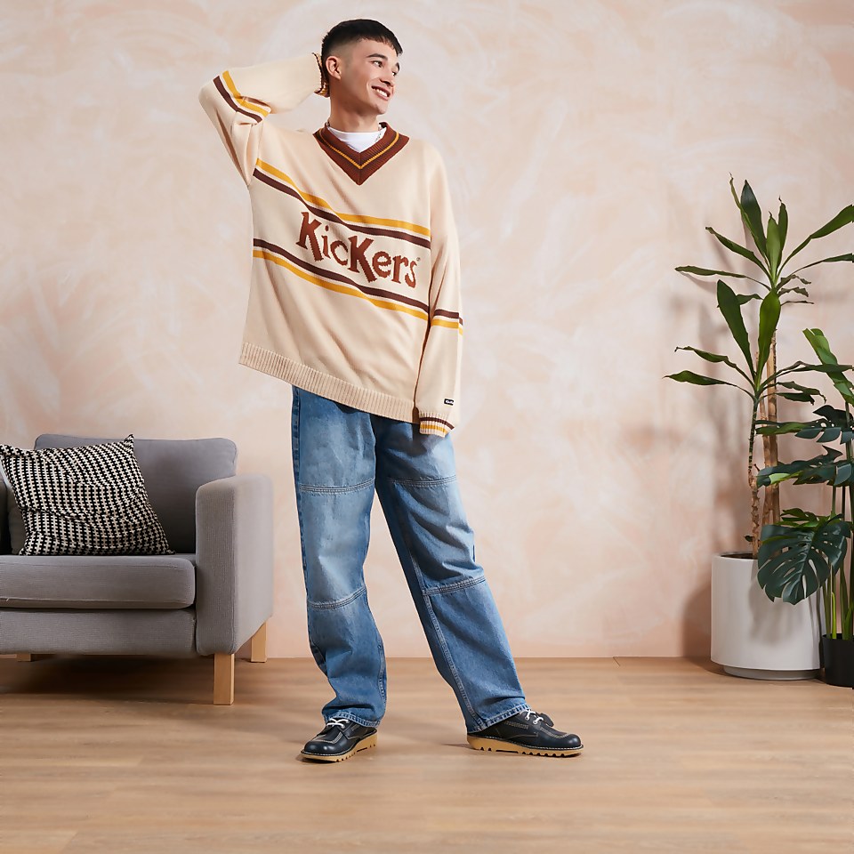 Men's Stripe V Neck Knit Ecru