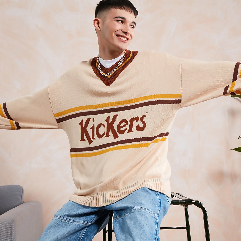 Men's Stripe V Neck Knit Ecru