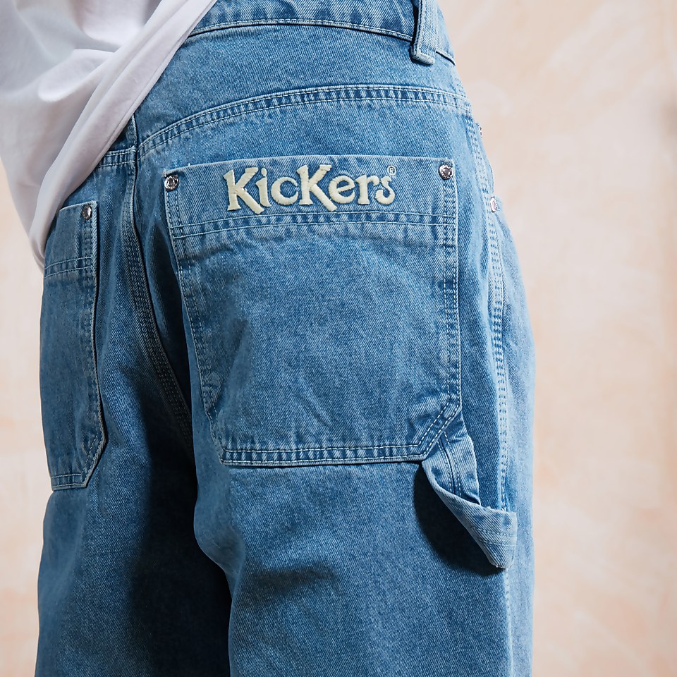 Men's Light Wash Denim Panel Drill Pant Blue