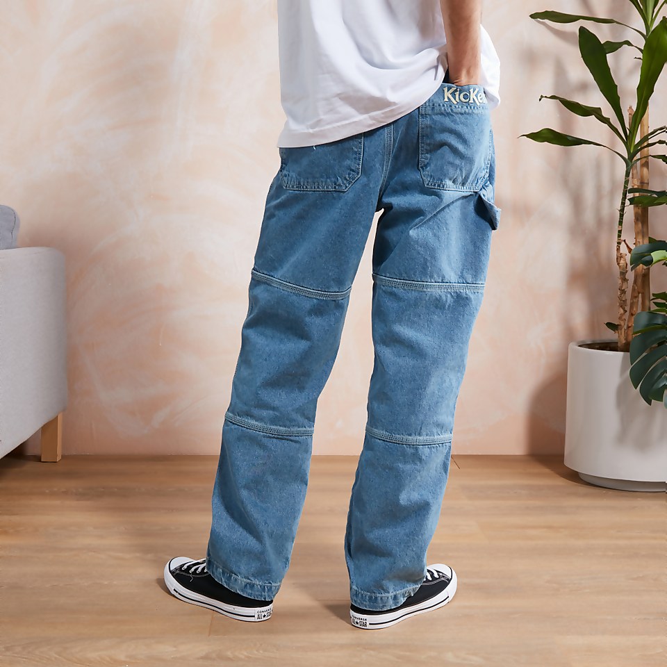 Men's Light Wash Denim Panel Drill Pant Blue