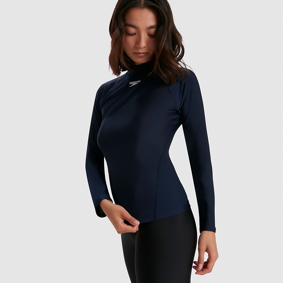 T-shirt rashguard Femme Essential Manches longues bleu marine/blanc
