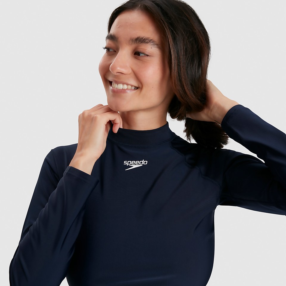 T-shirt rashguard Femme Essential Manches longues bleu marine/blanc
