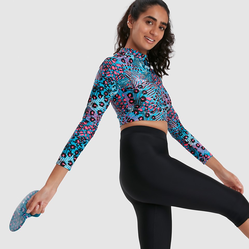 Langärmeliges Rash Top Blau/Schwarz für Damen