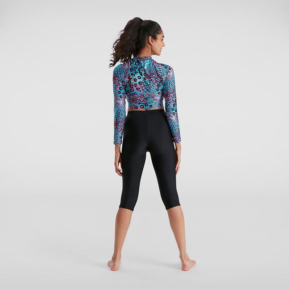Langärmeliges Rash Top Blau/Schwarz für Damen