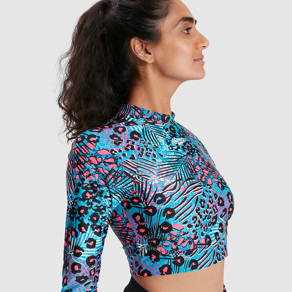 Langärmeliges Rash Top Blau/Schwarz für Damen