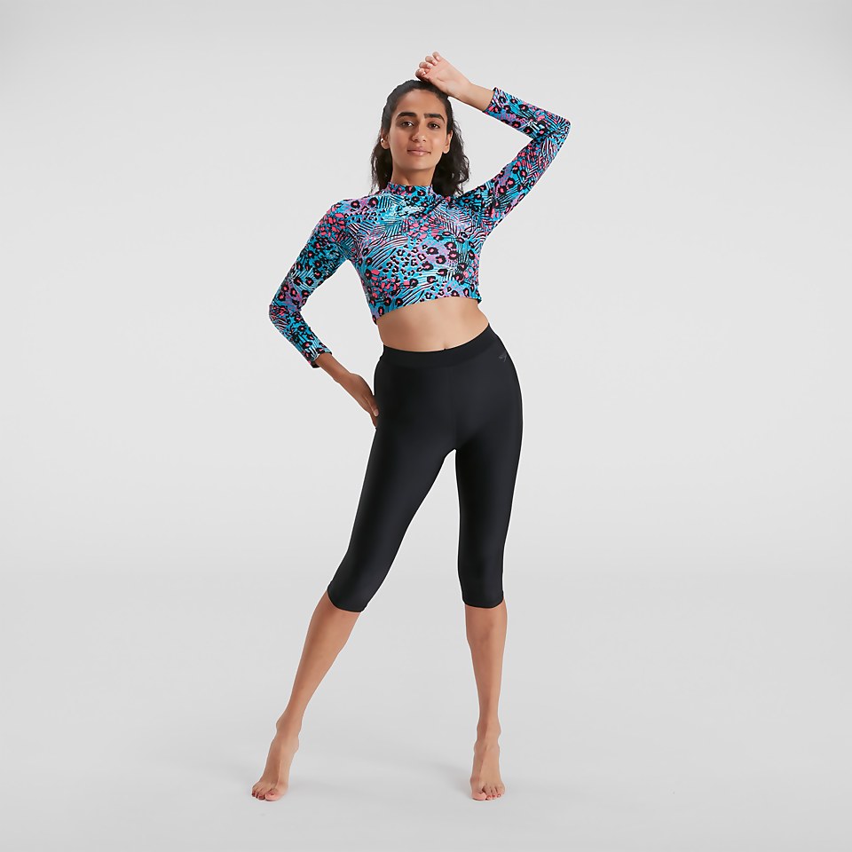 Langärmeliges Rash Top Blau/Schwarz für Damen