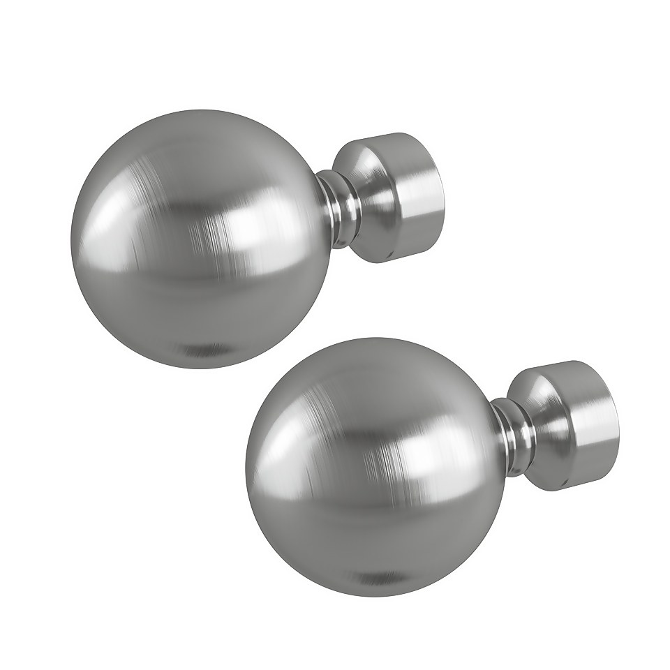 Rothley Baroque 25mm Solid Orb Curtain Pole Finials (Pair) - Brushed Silver
