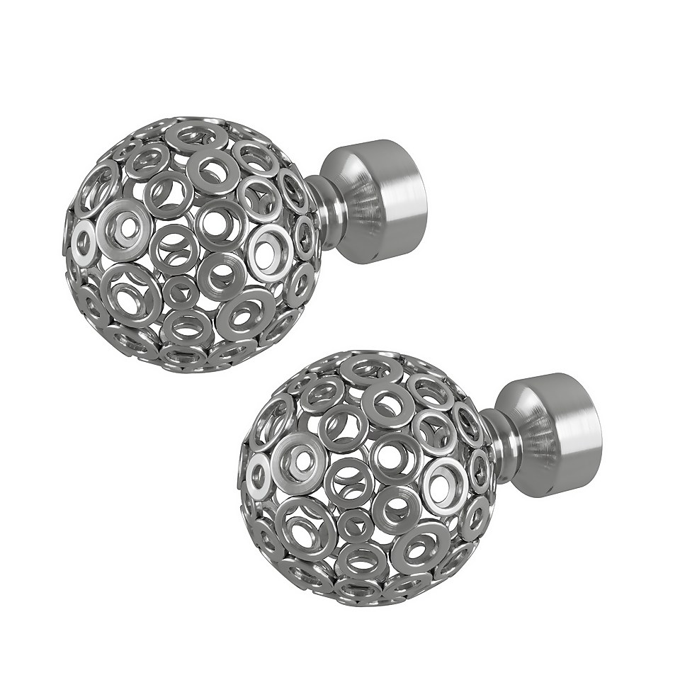 Rothley Baroque 25mm Pattern Orb Curtain Pole Finials (Pair) - Brushed Silver