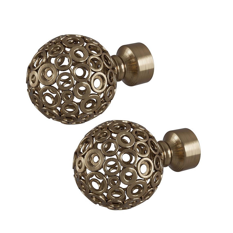 Rothley Baroque 25mm Pattern Orb Curtain Pole Finials (Pair) - Antique Brass