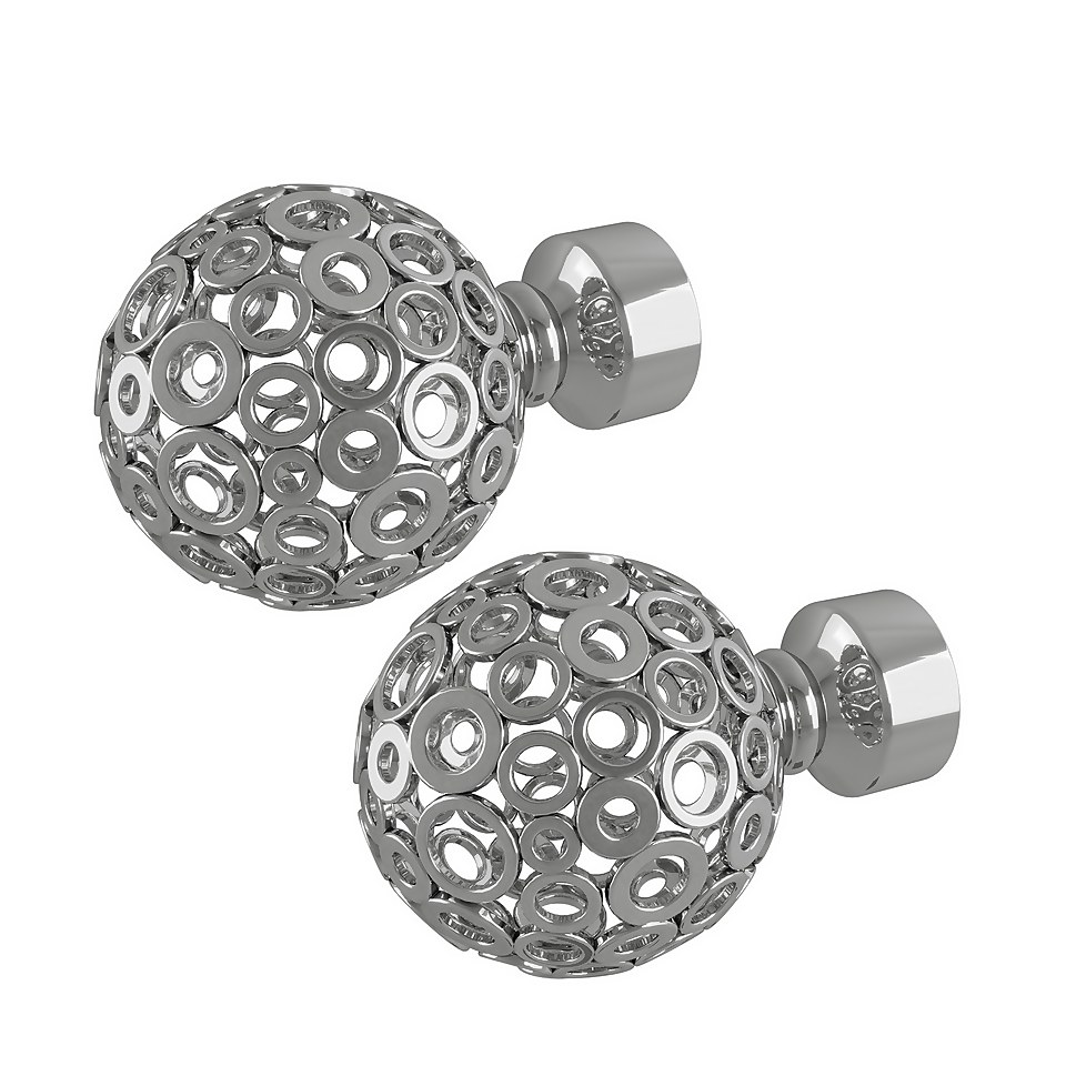 Rothley Baroque 25mm Pattern Orb Curtain Pole Finials (Pair) - Polished Silver