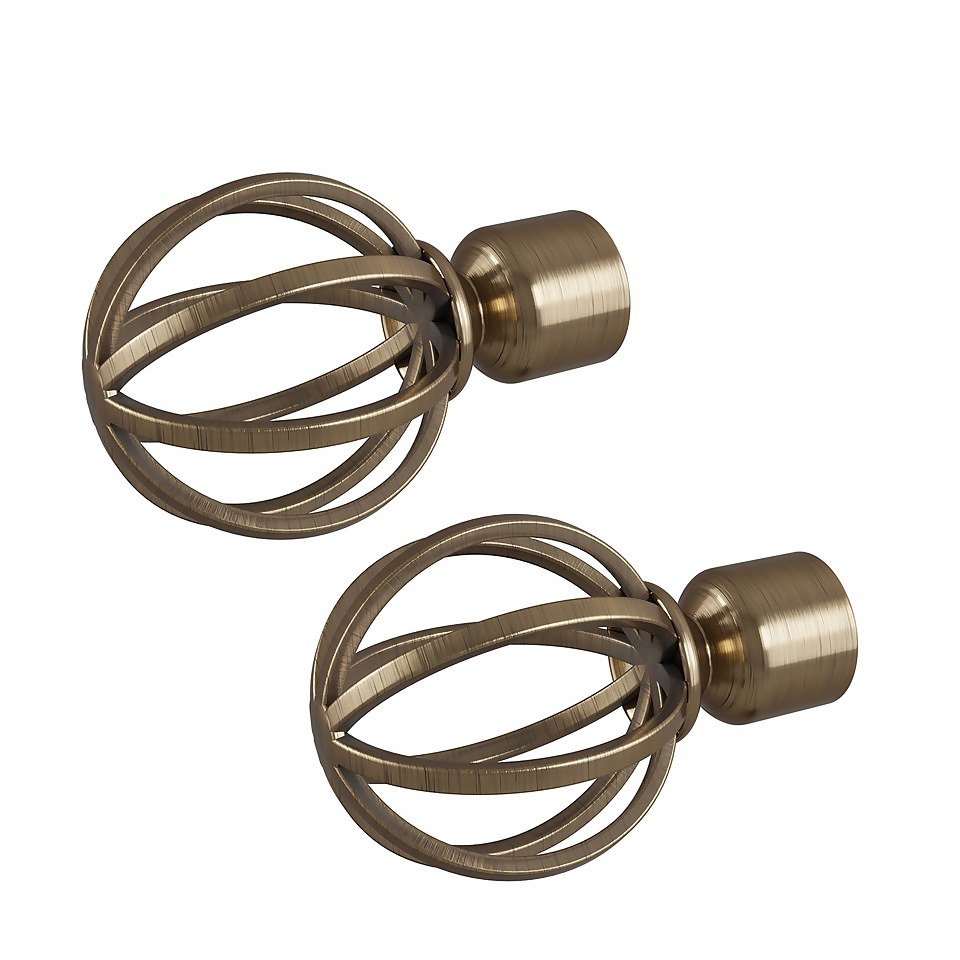Rothley Baroque 25mm Cage Orb Curtain Pole Finials (Pair) - Antique Brass