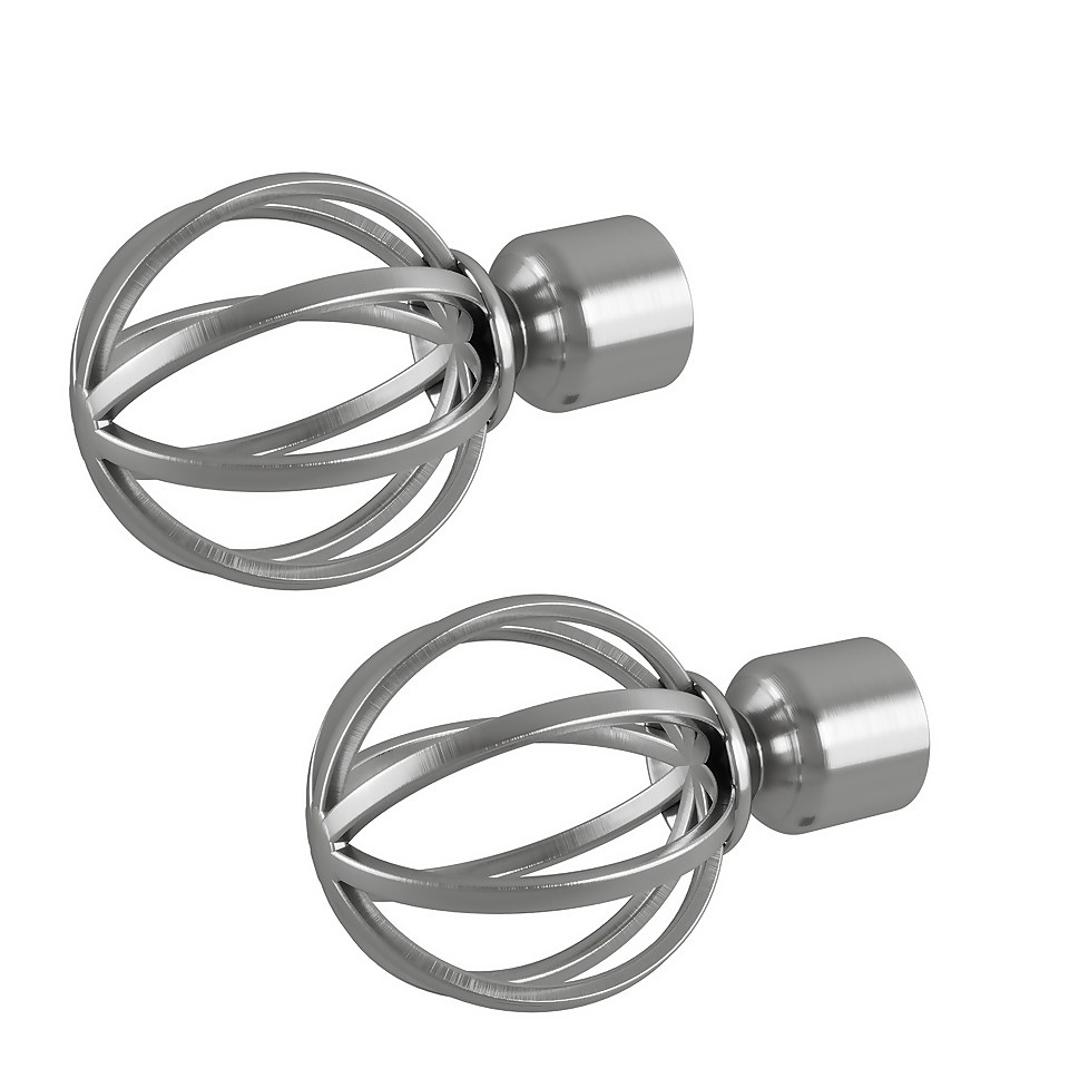 Rothley Baroque 25mm Cage Orb Curtain Pole Finials (Pair) - Brushed Silver