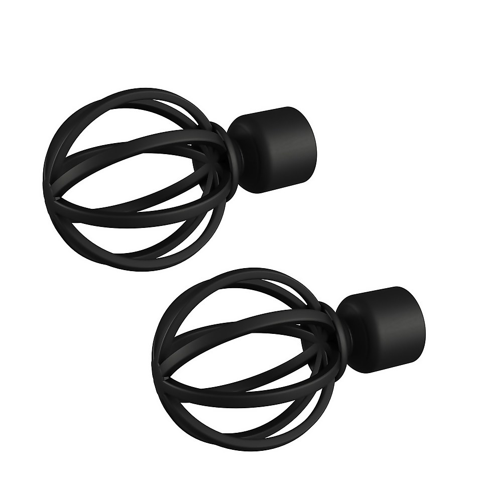 Rothley Baroque 25mm Cage Orb Curtain Pole Finials (Pair) Matt Black