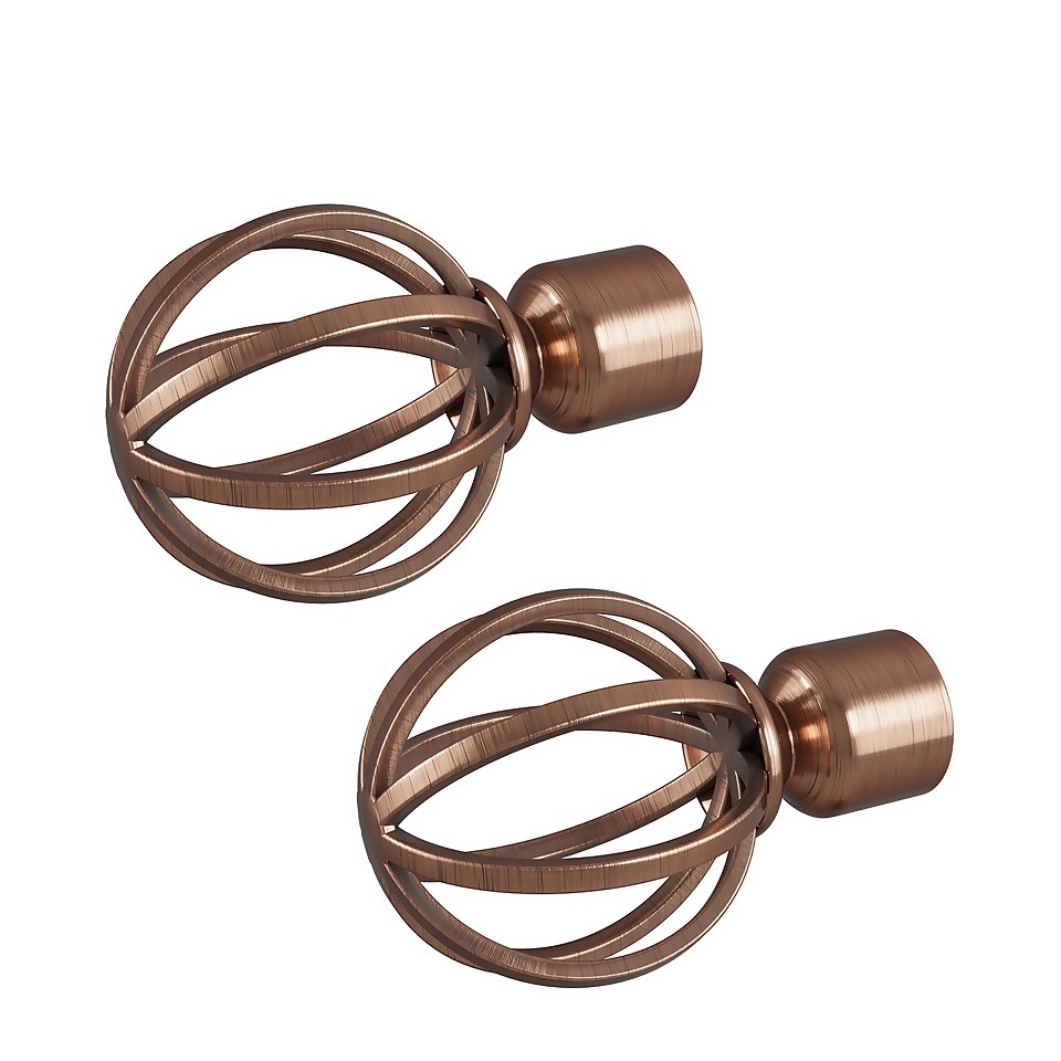 Rothley Baroque 25mm Cage Orb Curtain Pole Finials (Pair) - Antique Copper