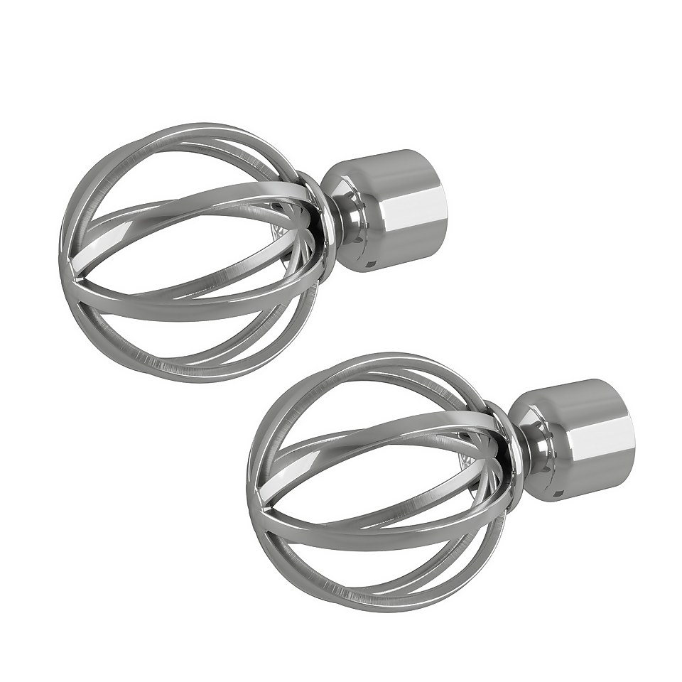 Rothley Baroque 25mm Cage Orb Curtain Pole Finials (Pair) - Polished Silver