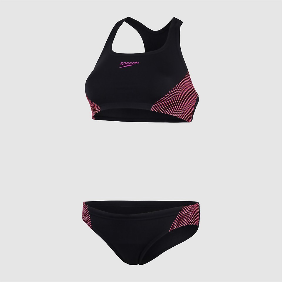 Women's Placement Racerback Bikini Black/Pink