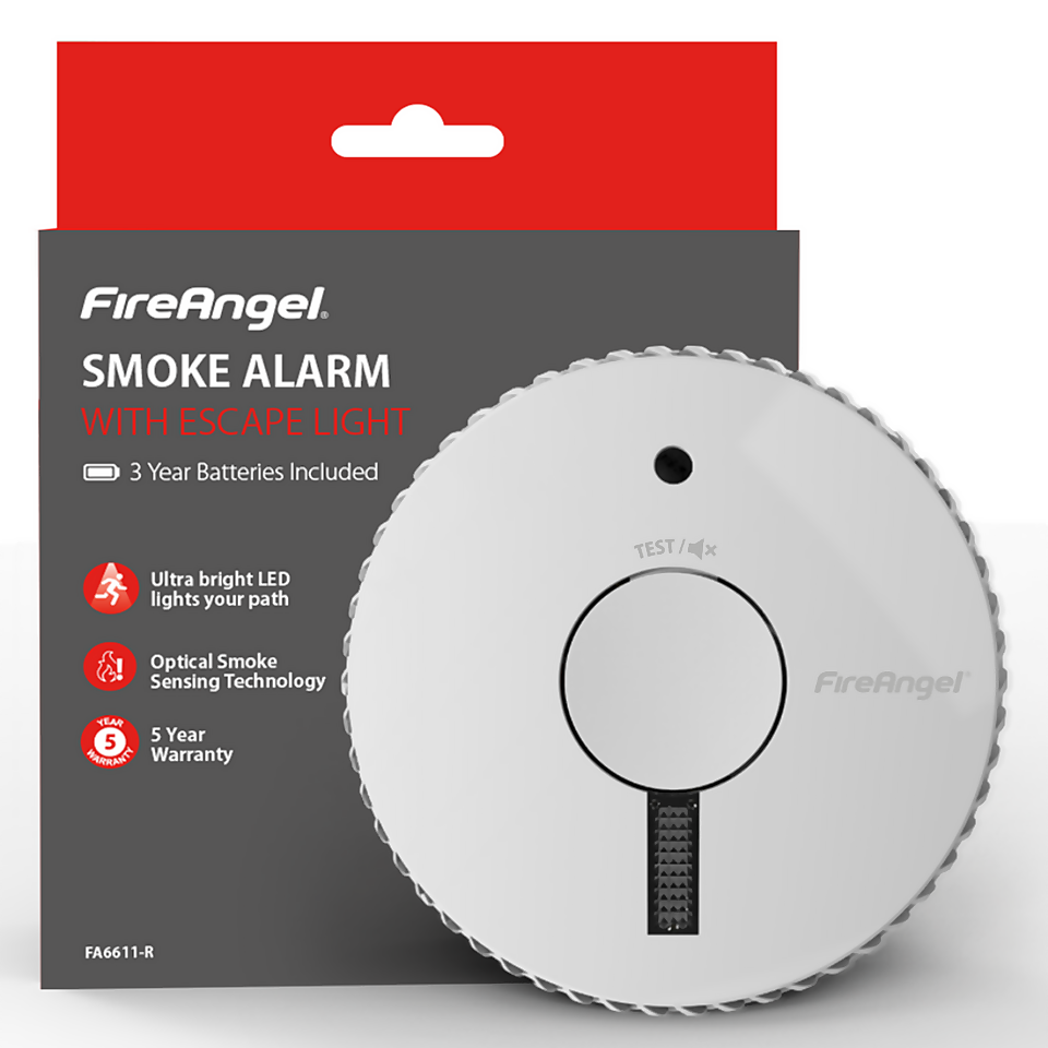 FireAngel Optical Smoke Alarm with Escape Light & 3 Year Replaceable Batteries