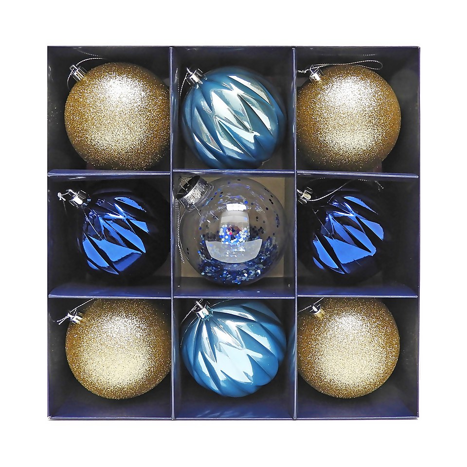 Party Nights 100mm Christmas Tree Baubles Pack of 9 Homebase