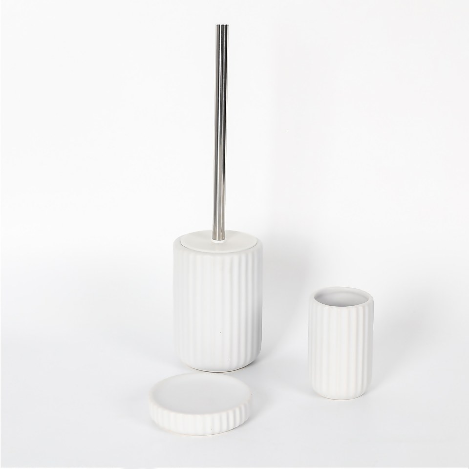 Ceramic Toothbrush Holder - White Ridged