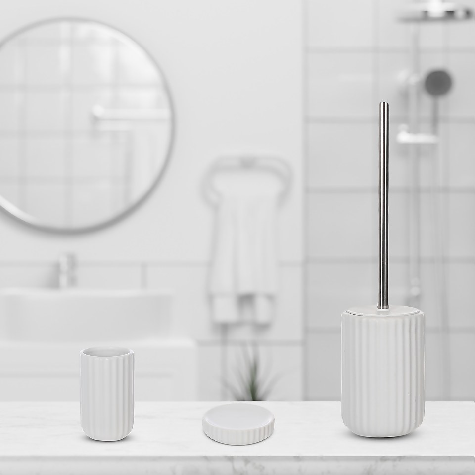 Ceramic Toothbrush Holder - White Ridged