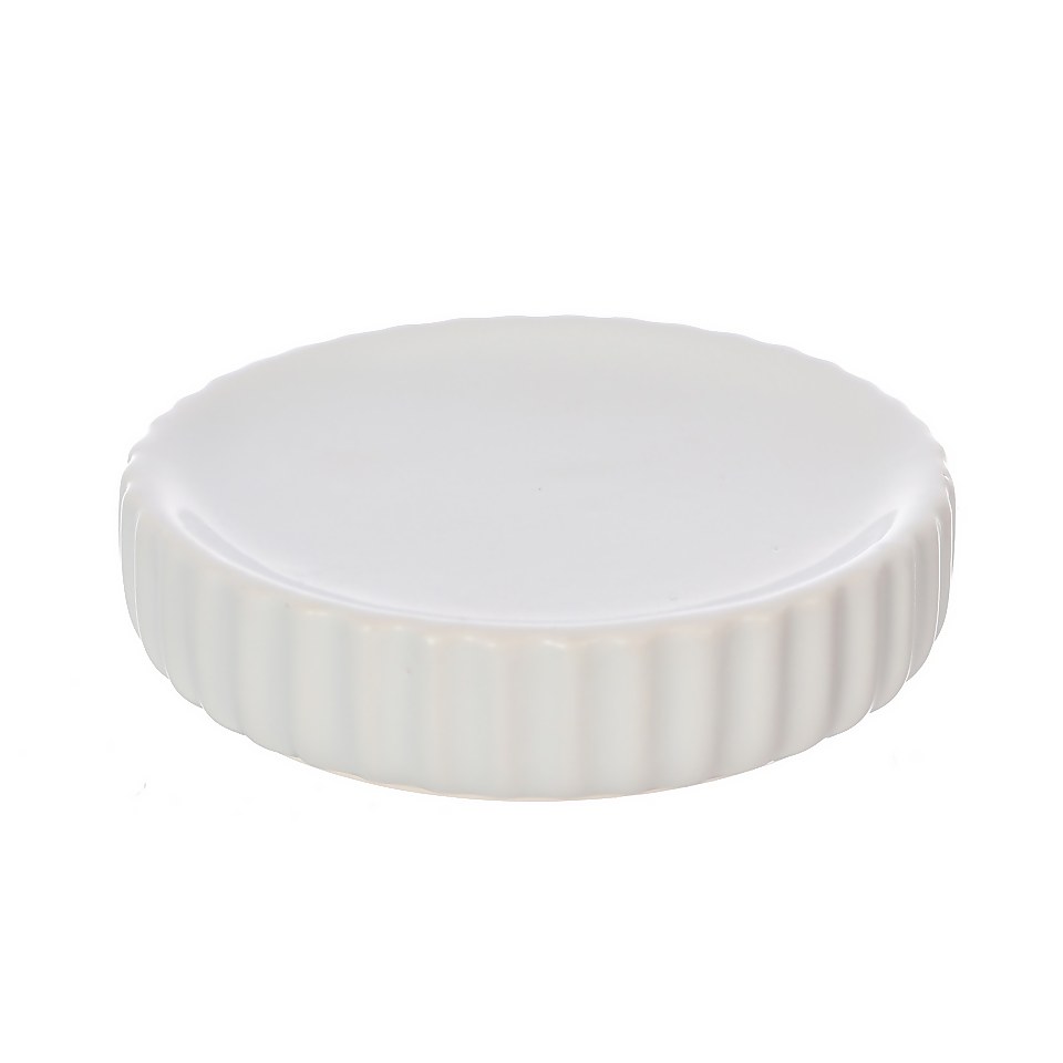 Ceramic Soap Dish - White Ridged