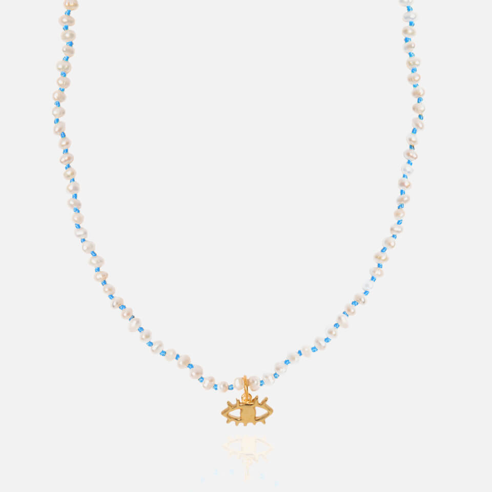 Hermina Athens Women's Wizard of Pearls Knotted Eye Necklace - Gold/Turquoise