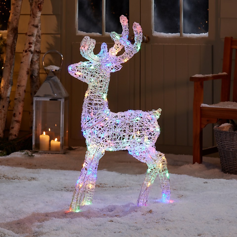 Acrylic LED Reindeer Multicolour 3D Outdoor Christmas Light Decoration - 104cm