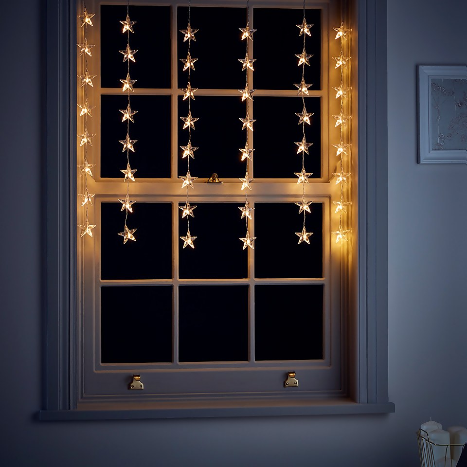 48 Acrylic Star LED Christmas Window Curtain Lights Warm White Homebase