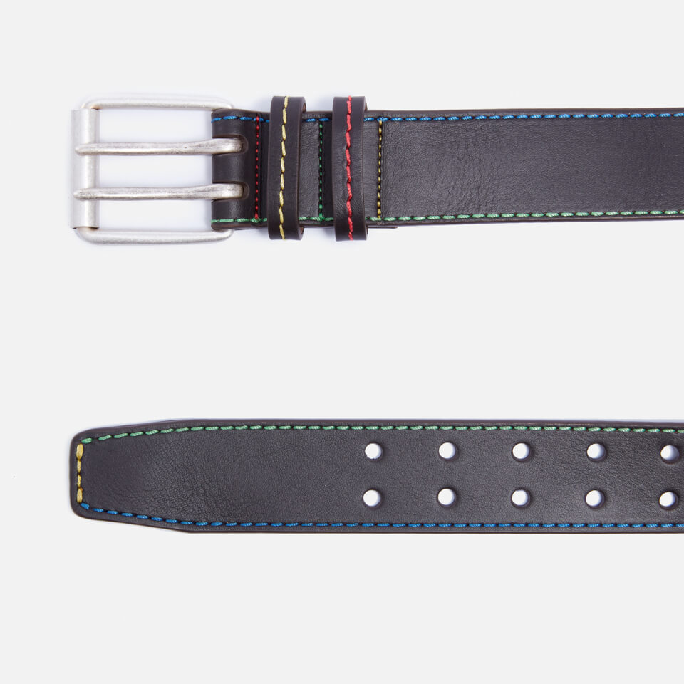 PS Paul Smith Men's Stitch Detail Classic Leather Belt - Chocolate Brown