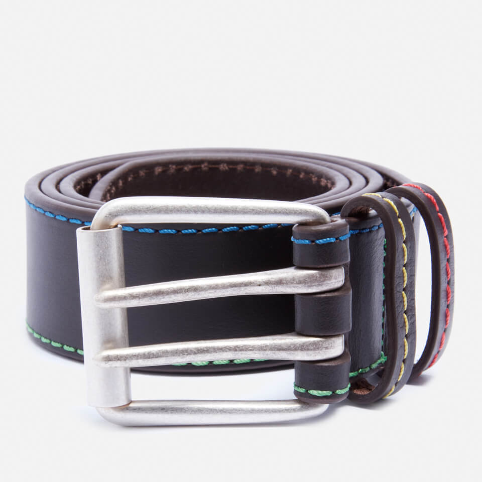PS Paul Smith Men s Stitch Detail Classic Leather Belt Chocolate