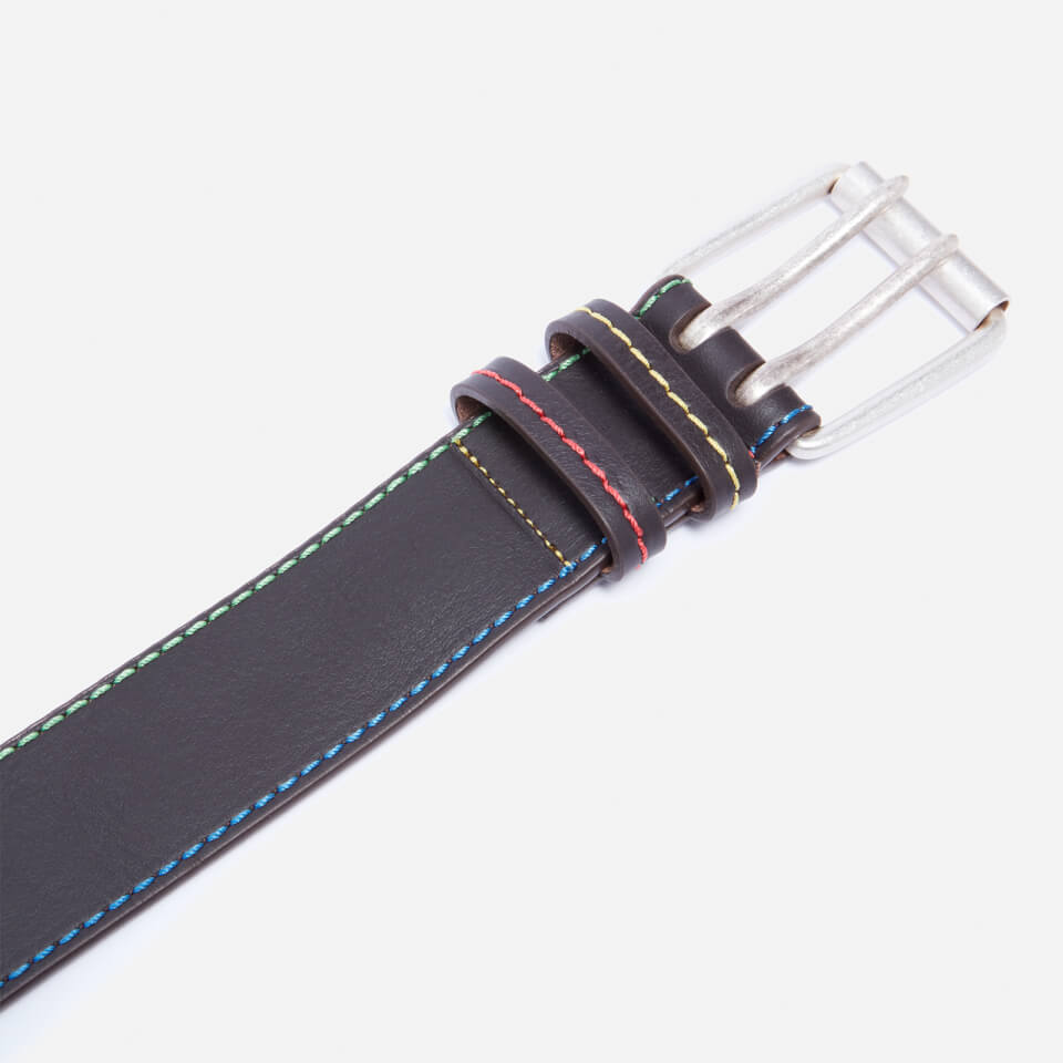 PS Paul Smith Men's Stitch Detail Classic Leather Belt - Chocolate Brown