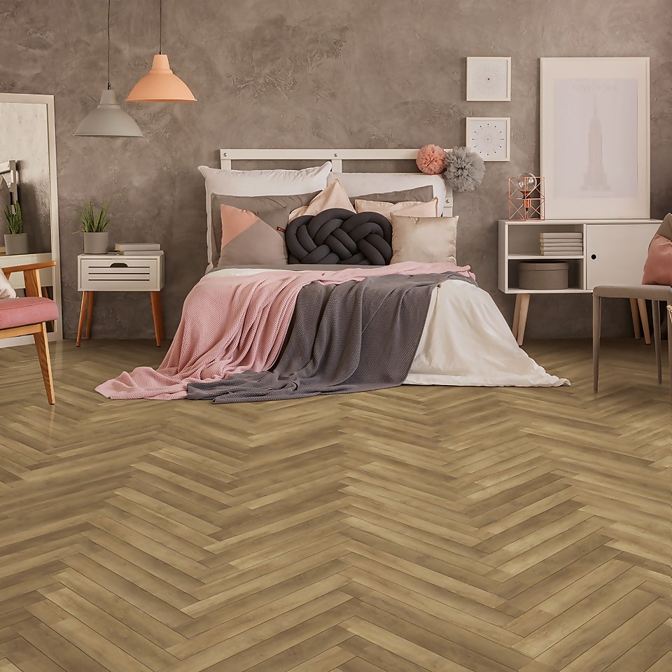 Kraus Herringbone Luxury Vinyl Floor Tile Sample - Odell Oak