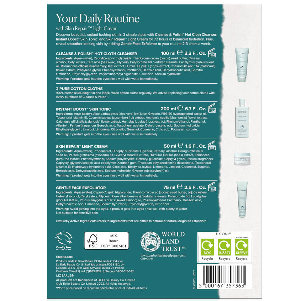 Liz Earle Your Daily Routine With Skin Repair Light Cream Kit Free