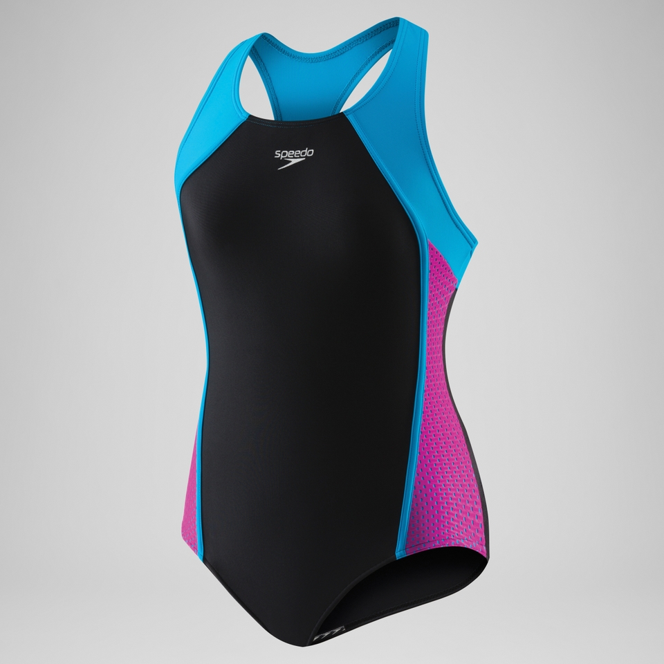 Girls Mesh Thick Strap One Piece Black Blue