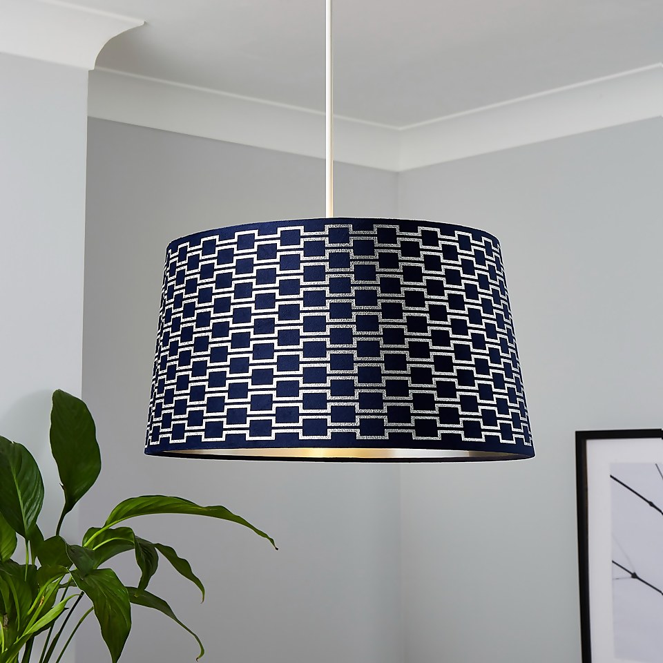 Mia Velvet 43cm Patterned Lamp Shade - Navy