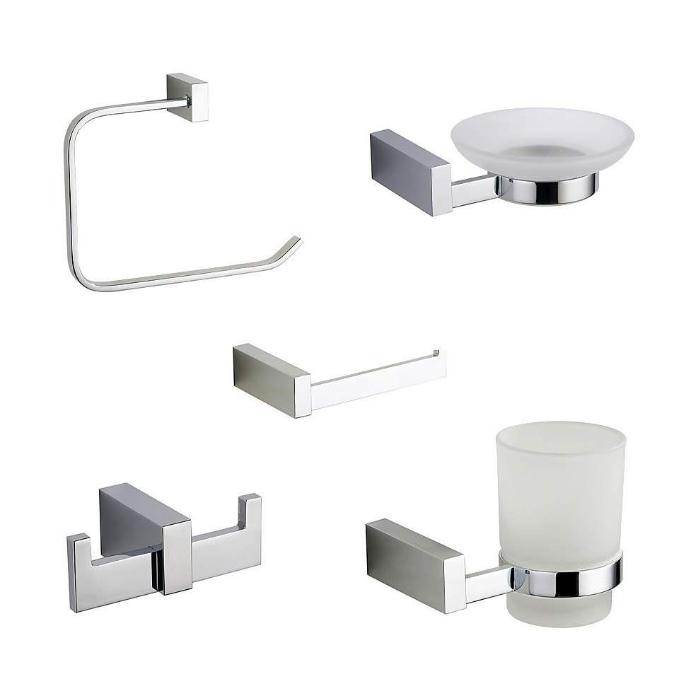 Bathstore Square 5 Piece Wall Mounted Bathroom Accessories Set - Chrome