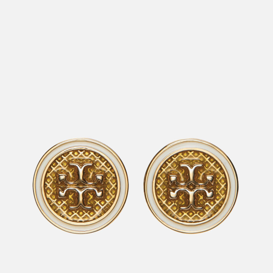 Tory Burch Women's Kira Guilloche Circle-Stud Earring - Tory Gold/Yellow/New Ivory Code