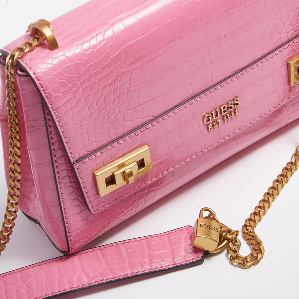 Guess Women's Katey Croc Flap Shoulder Bag - Bright Pink